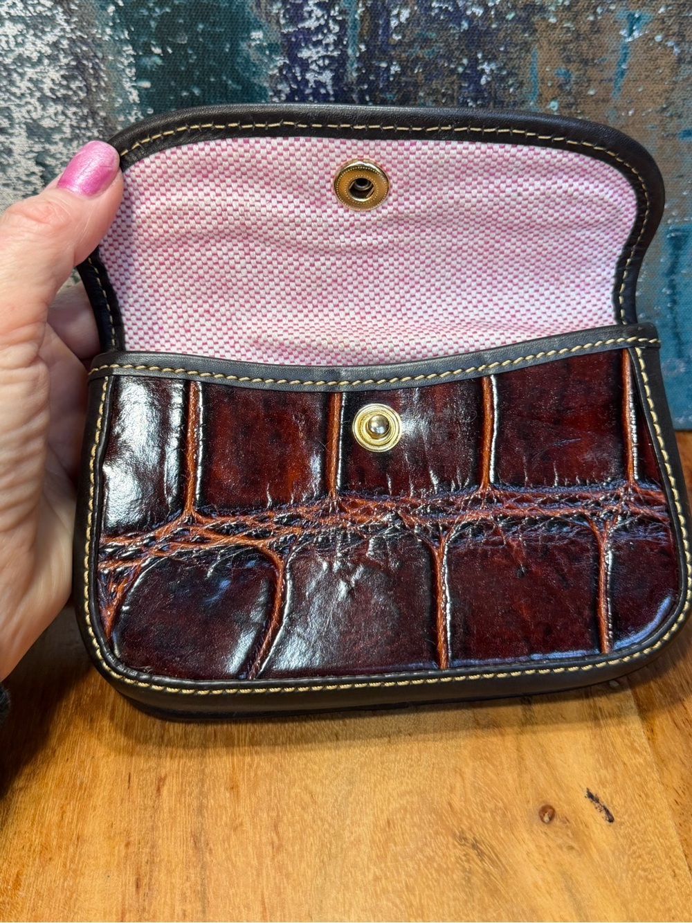 Dooney & Bourke Vintage Y2K Croc Embossed Leather Wristlet Mahogany - Picture 7 of 11